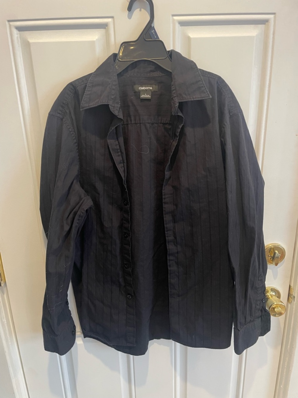 Claiborne Men's Black Pinstripe Button-Up Dress Shirt